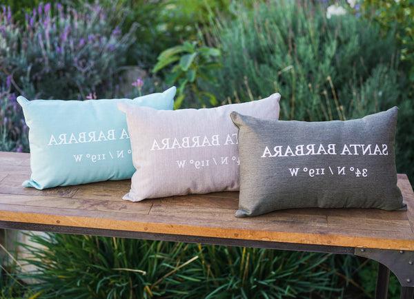 Santa Barbara Latitude / Longitude Pillow in Teal